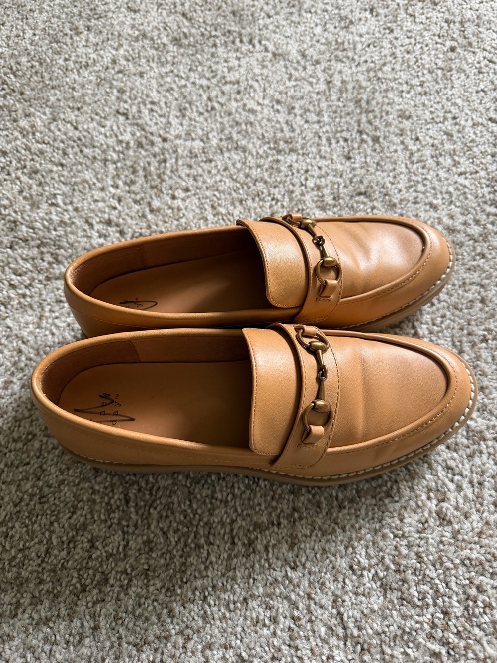 a new day Women's Tan Loafers with Gold Chain Accent